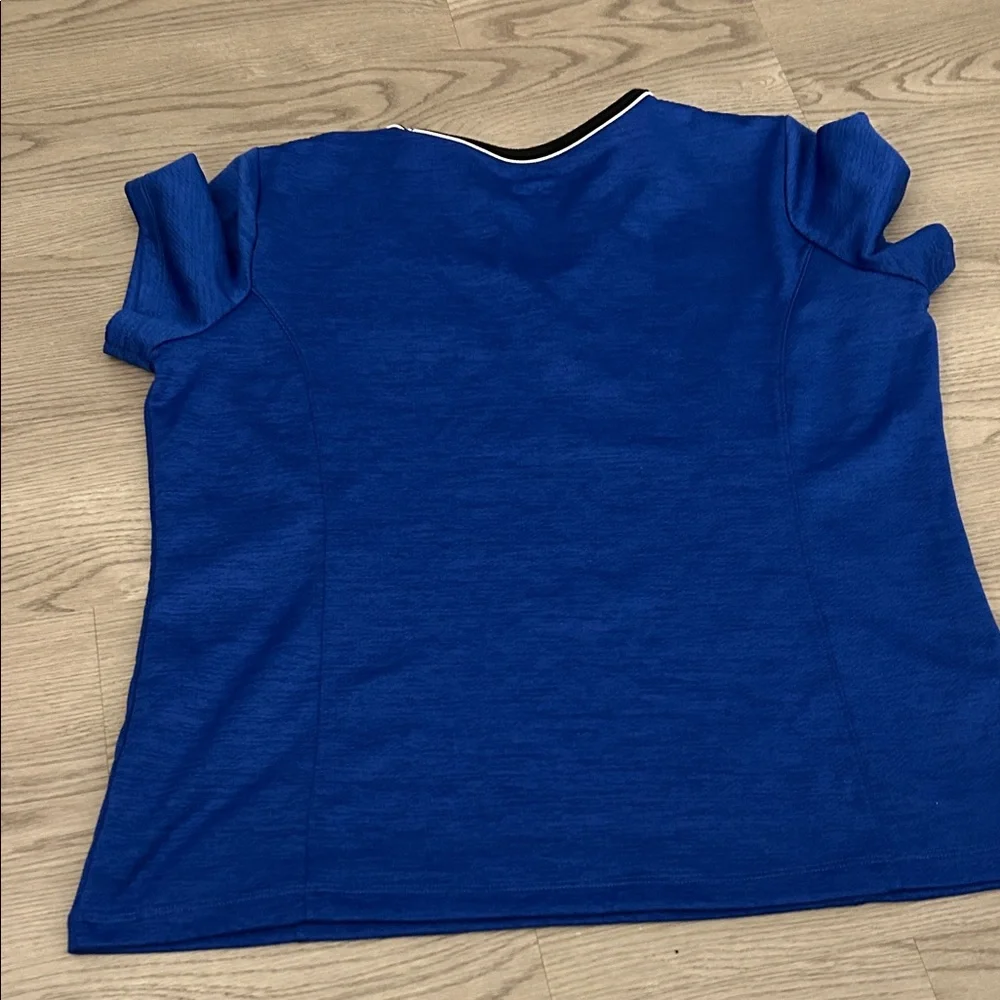 Made for Life Royal Blue V-Neck Short Sleeve Top with Black and White Trim - Picture 2 of 3